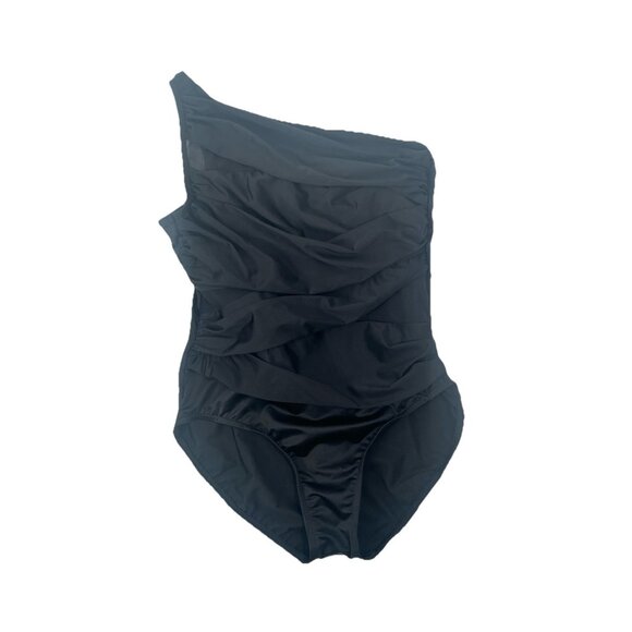 Miraclesuit Black One Piece One Shoulder Sz 14 - Picture 1 of 3